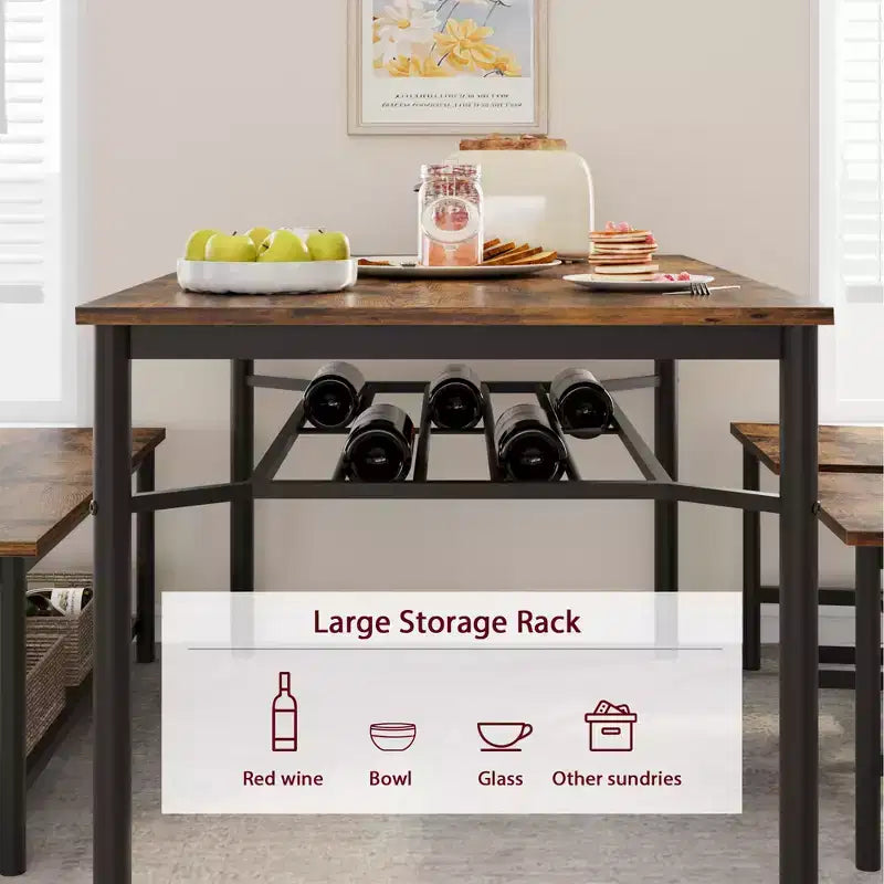 Kitchen Table Chairs Set of 4, Dining Table Set for 4 with Bench and Chairs, 4 Pieces Kitchen Table Set with Storage Rack for Small Space