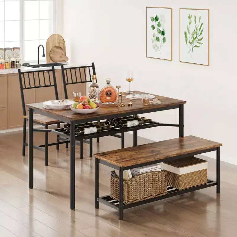 Kitchen Table Chairs Set of 4, Dining Table Set for 4 with Bench and Chairs, 4 Pieces Kitchen Table Set with Storage Rack for Small Space