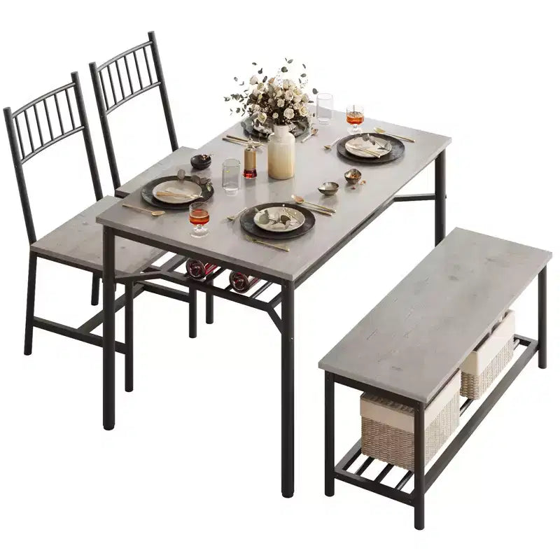 Kitchen Table Chairs Set of 4, Dining Table Set for 4 with Bench and Chairs, 4 Pieces Kitchen Table Set with Storage Rack for Small Space