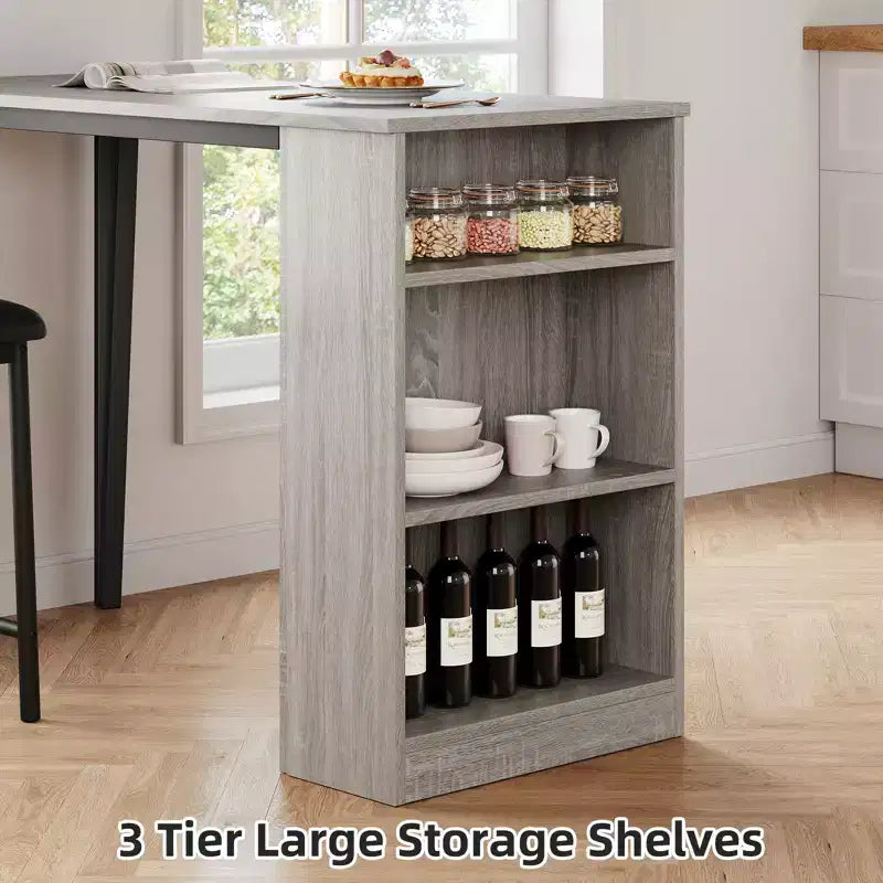 Dining Table Set for 2, Counter Height Kitchen Table & Chairs with Storage Shelves, Bar Table Set w/2 Upholstered Chairs, Dining Room Table Set