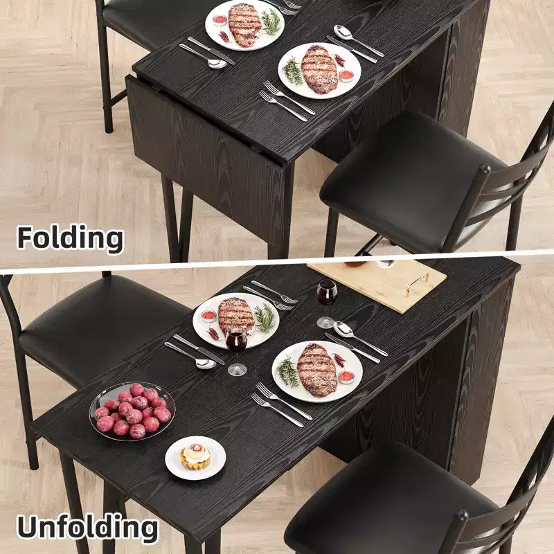 Dining Table Set for 2, Counter Height Kitchen Table & Chairs with Storage Shelves, Bar Table Set w/2 Upholstered Chairs, Dining Room Table Set