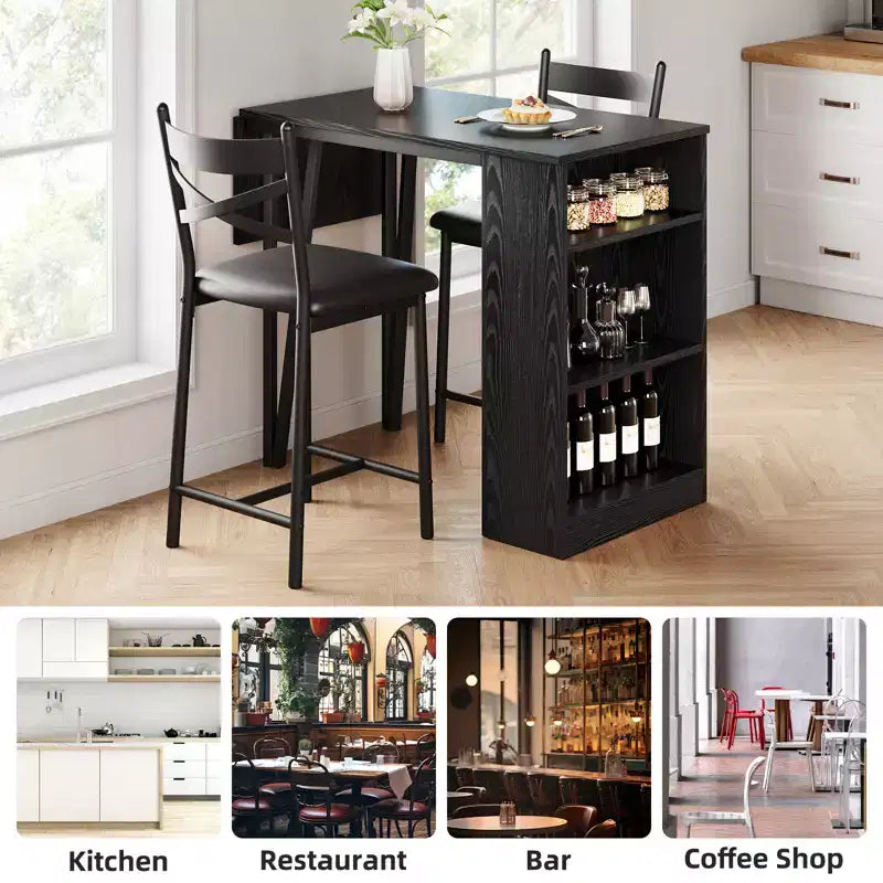 Dining Table Set for 2, Counter Height Kitchen Table & Chairs with Storage Shelves, Bar Table Set w/2 Upholstered Chairs, Dining Room Table Set