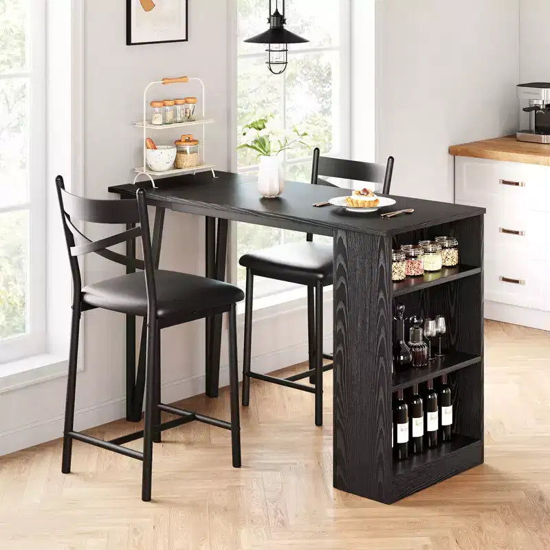 Dining Table Set for 2, Counter Height Kitchen Table & Chairs with Storage Shelves, Bar Table Set w/2 Upholstered Chairs, Dining Room Table Set