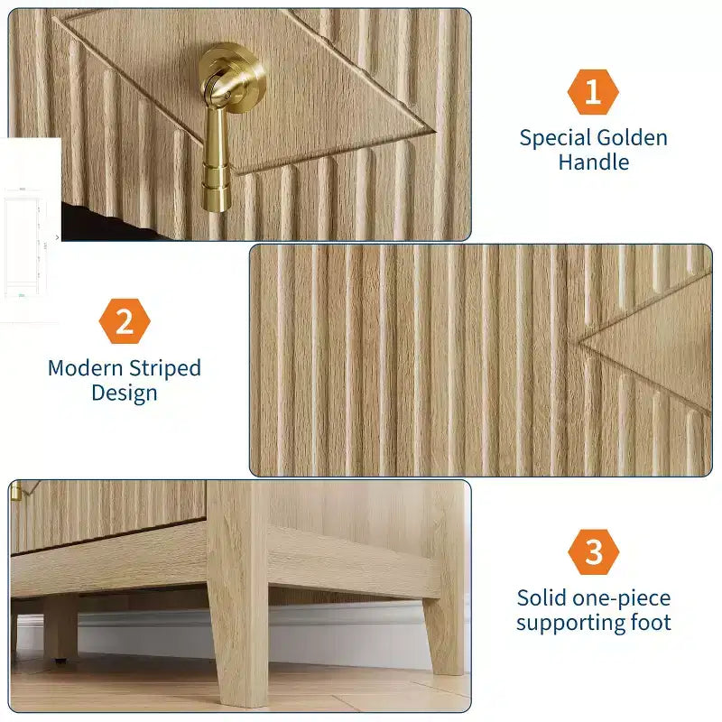 5 Drawer Dresser for Bedroom, 32W Wooden Chest of Drawers with Metal Handles, Fluted Clothes Storage Organizer, Dresser Narrow Nightstand
