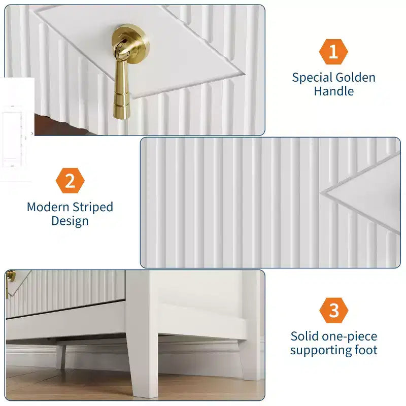 5 Drawer Dresser for Bedroom, 32W Wooden Chest of Drawers with Metal Handles, Fluted Clothes Storage Organizer, Dresser Narrow Nightstand