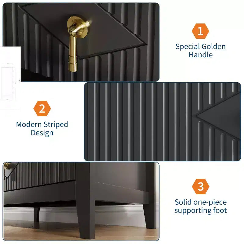 5 Drawer Dresser for Bedroom, 32W Wooden Chest of Drawers with Metal Handles, Fluted Clothes Storage Organizer, Dresser Narrow Nightstand