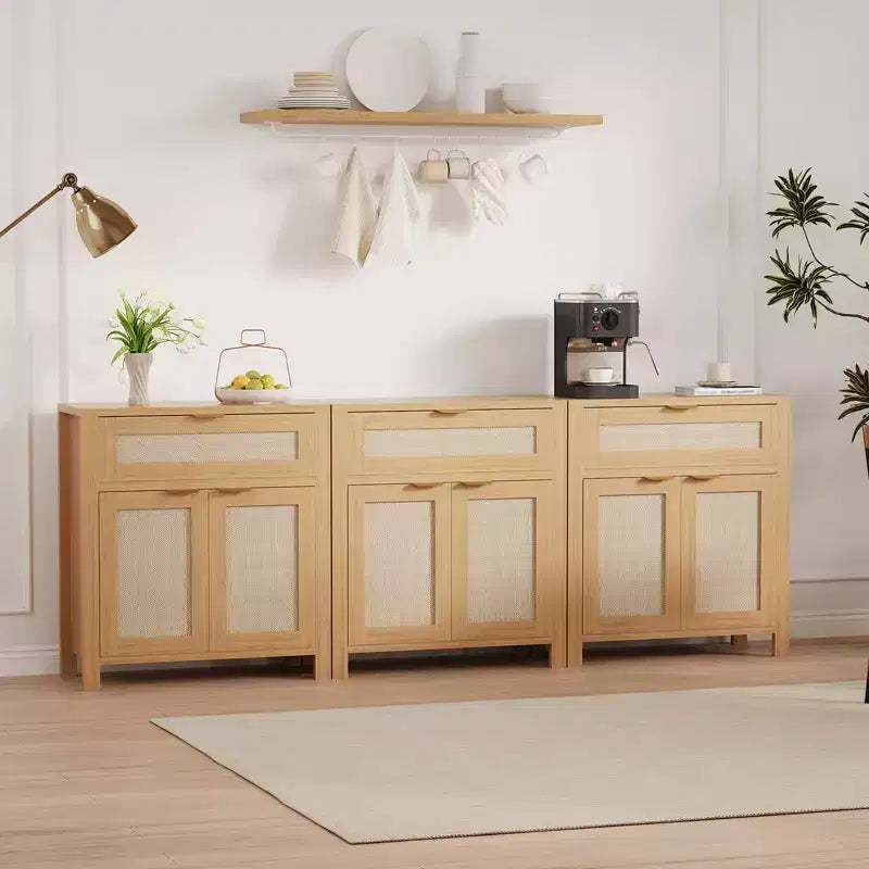 Sideboard Buffet Cabinet with Storage, Rattan Cabinet with Drawer and Door Accent with Adjustable Shelves Bar Console Table for Living Room Kitchen