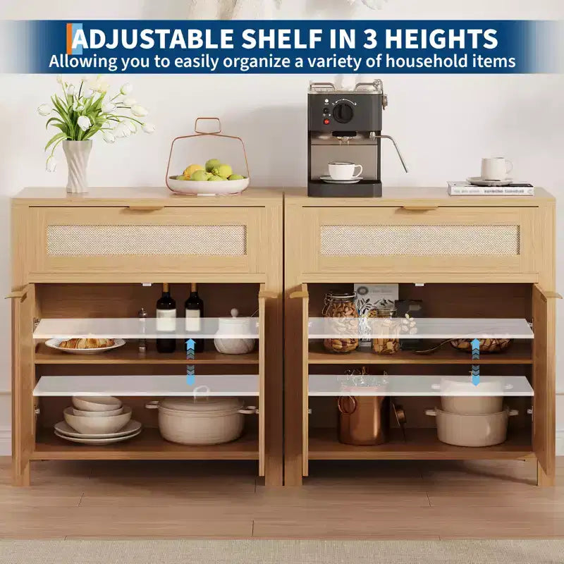 Sideboard Buffet Cabinet with Storage, Rattan Cabinet with Drawer and Door Accent with Adjustable Shelves Bar Console Table for Living Room Kitchen