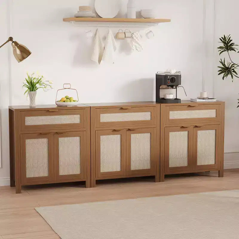 Sideboard Buffet Cabinet with Storage, Rattan Cabinet with Drawer and Door Accent with Adjustable Shelves Bar Console Table for Living Room Kitchen