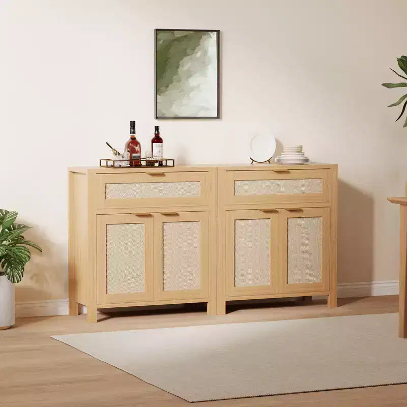 Sideboard Buffet Cabinet with Storage, Rattan Cabinet with Drawer and Door Accent with Adjustable Shelves Bar Console Table for Living Room Kitchen