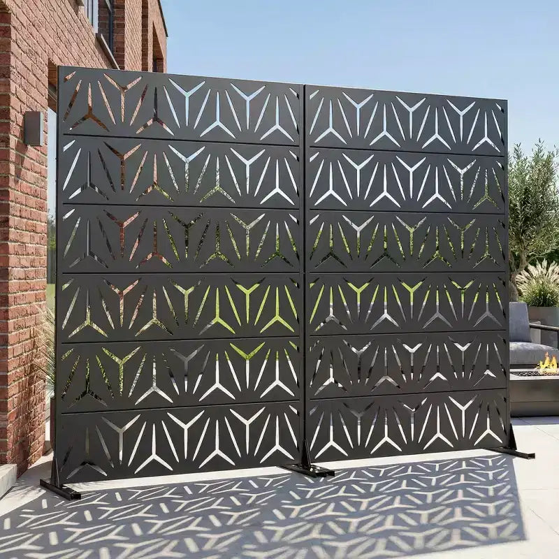 MAYEERTY Star 01 Black Galvanized Steel Room Divider, 72x47x16, 6-Piece Double-Sided Outdoor Privacy Screen