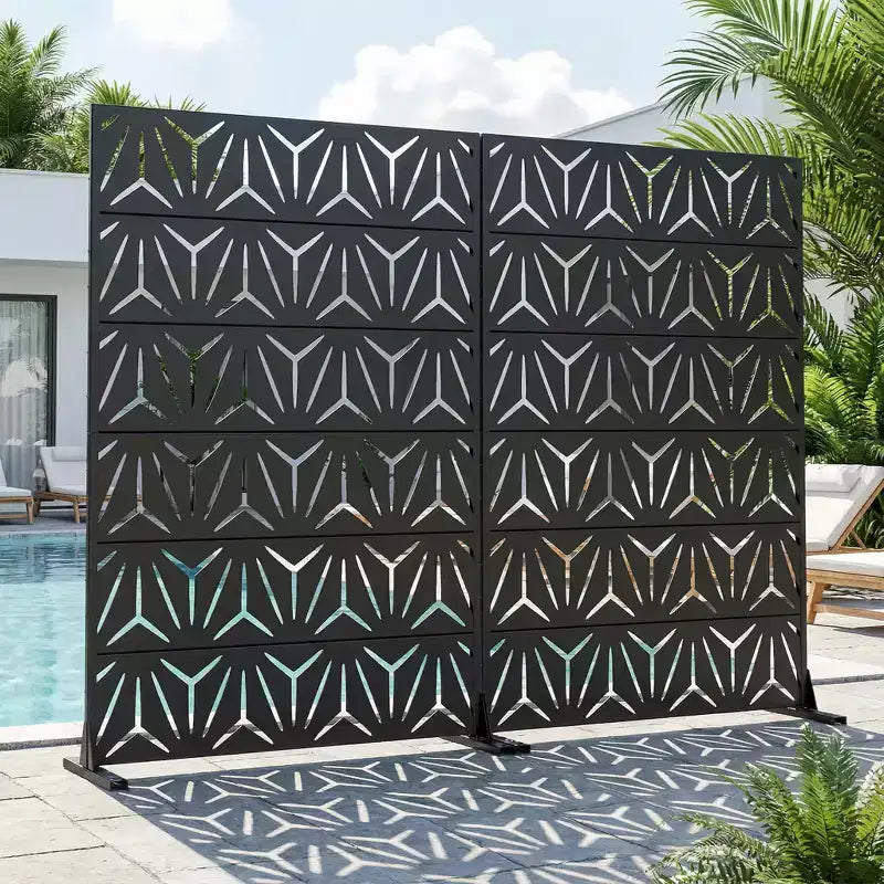 MAYEERTY Star 01 Black Galvanized Steel Room Divider, 72x47x16, 6-Piece Double-Sided Outdoor Privacy Screen