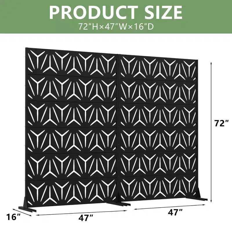 MAYEERTY Star 01 Black Galvanized Steel Room Divider, 72x47x16, 6-Piece Double-Sided Outdoor Privacy Screen