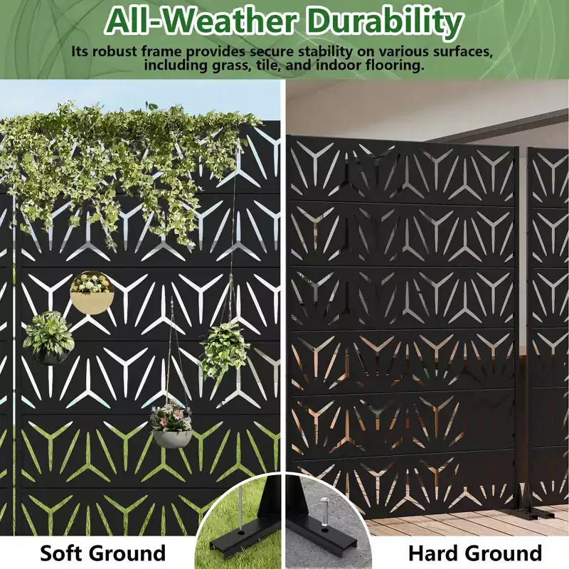 MAYEERTY Star 01 Black Galvanized Steel Room Divider, 72x47x16, 6-Piece Double-Sided Outdoor Privacy Screen