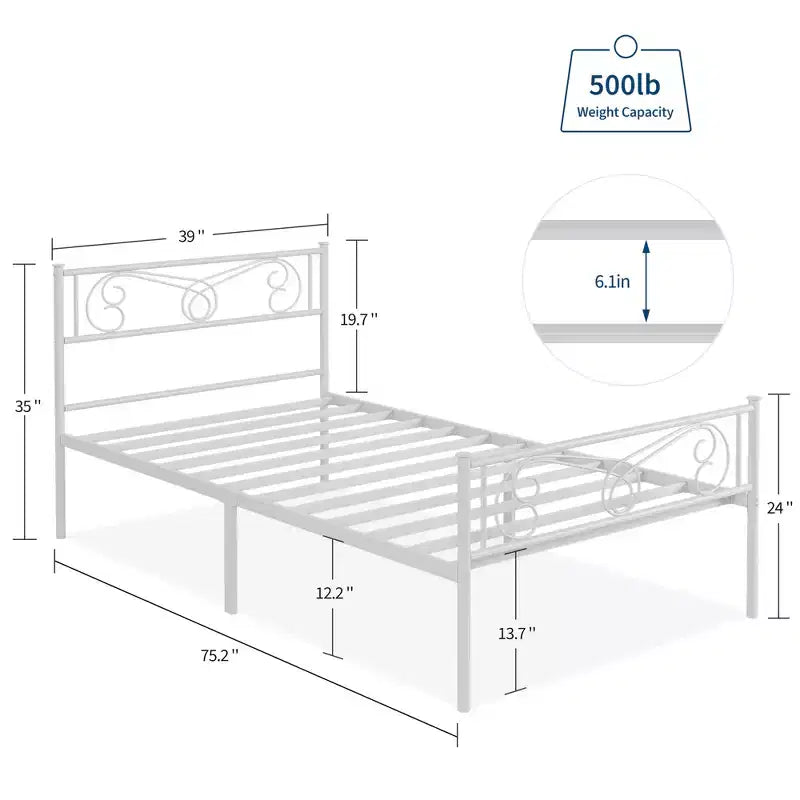 Twin Size Metal Bed Frame, Bed Frames with Headboard , Metal Platform Bed Frame with Footboard,Steel Slats Support,Easy Assembly