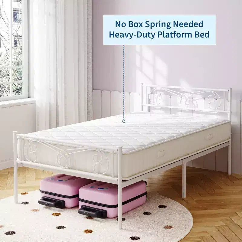 Twin Size Metal Bed Frame, Bed Frames with Headboard , Metal Platform Bed Frame with Footboard,Steel Slats Support,Easy Assembly