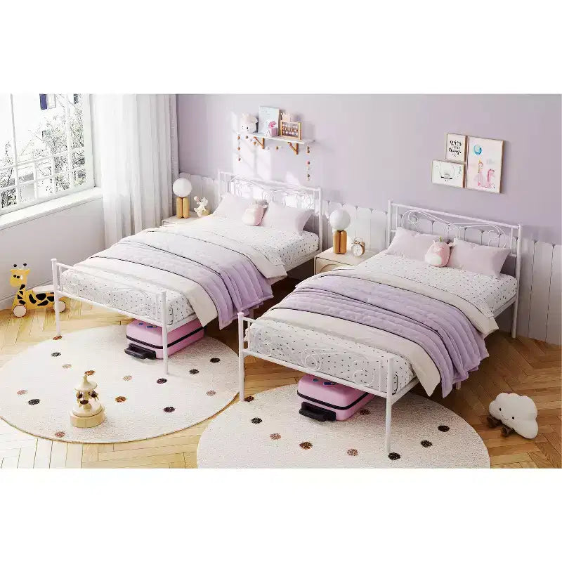 Twin Size Metal Bed Frame, Bed Frames with Headboard , Metal Platform Bed Frame with Footboard,Steel Slats Support,Easy Assembly
