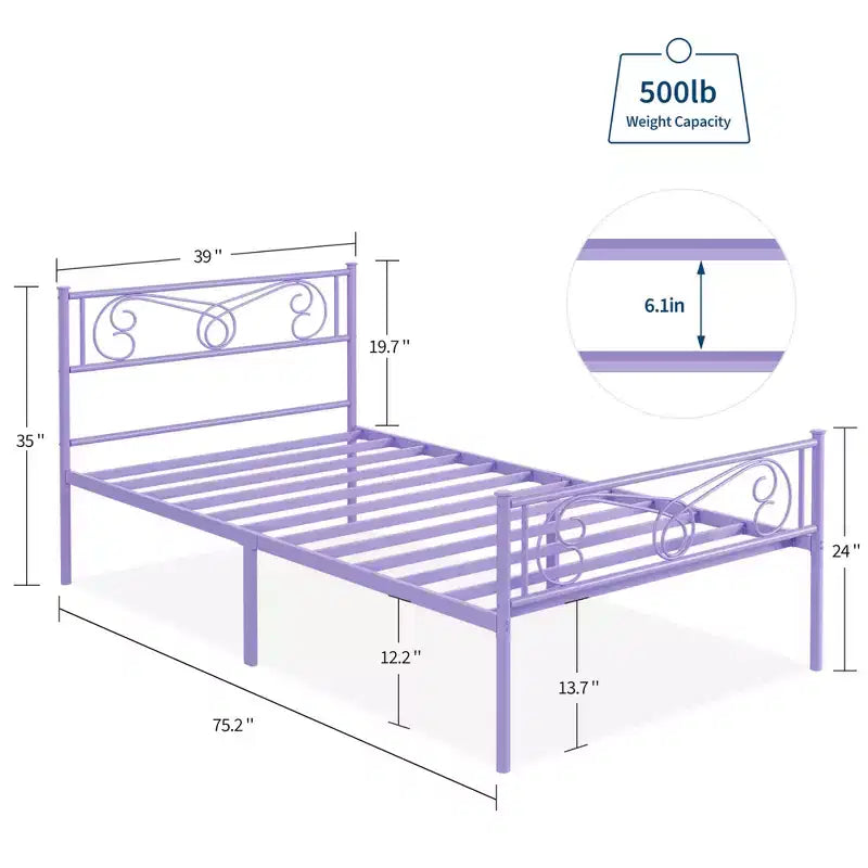 Twin Size Metal Bed Frame, Bed Frames with Headboard , Metal Platform Bed Frame with Footboard,Steel Slats Support,Easy Assembly