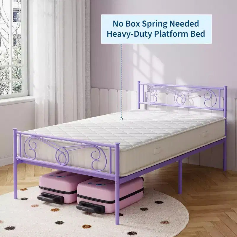 Twin Size Metal Bed Frame, Bed Frames with Headboard , Metal Platform Bed Frame with Footboard,Steel Slats Support,Easy Assembly