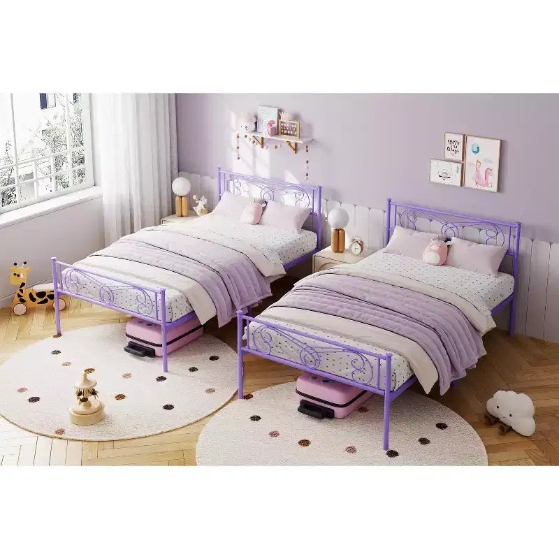 Twin Size Metal Bed Frame, Bed Frames with Headboard , Metal Platform Bed Frame with Footboard,Steel Slats Support,Easy Assembly