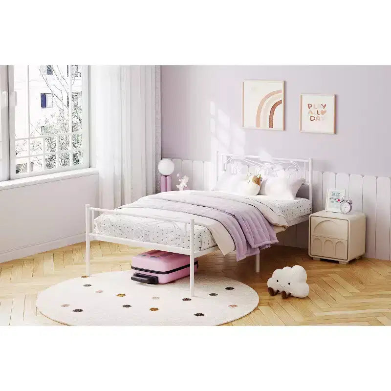 Twin Size Metal Bed Frame, Bed Frames with Headboard , Metal Platform Bed Frame with Footboard,Steel Slats Support,Easy Assembly