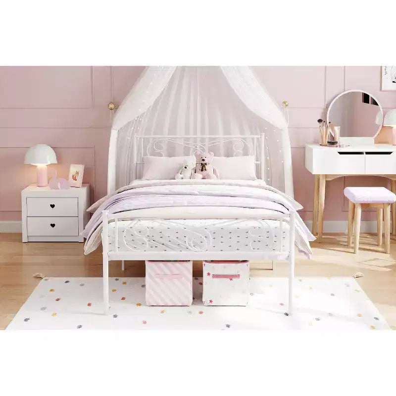 Twin Size Metal Bed Frame, Bed Frames with Headboard , Metal Platform Bed Frame with Footboard,Steel Slats Support,Easy Assembly