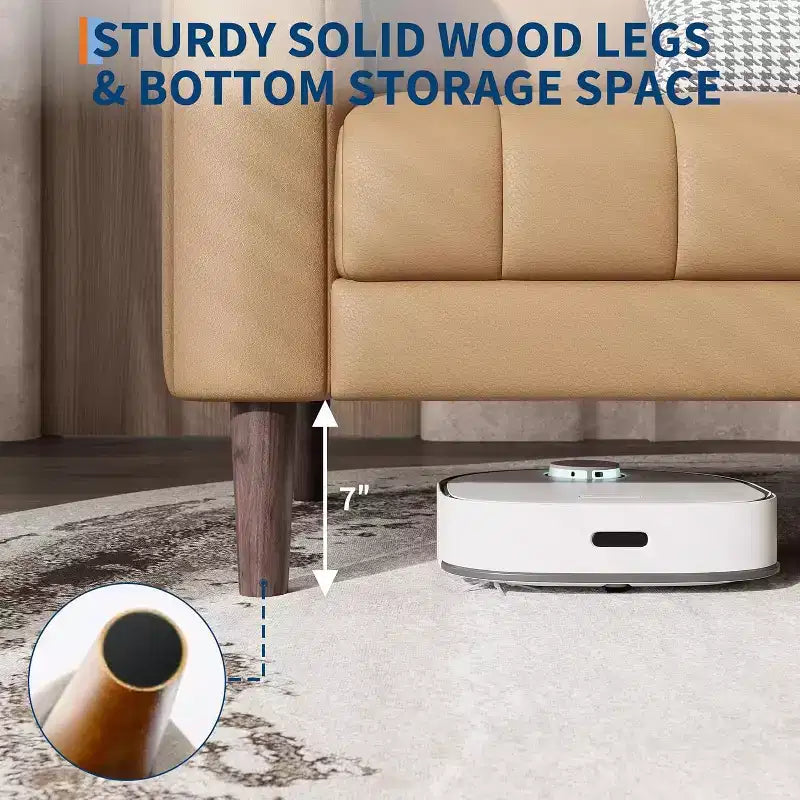 COZONY 78 Faux Leather Sofa Couch with Deep Seats, 3-Seater Modern Sofa with Pillows & Wood Legs for Living Room
