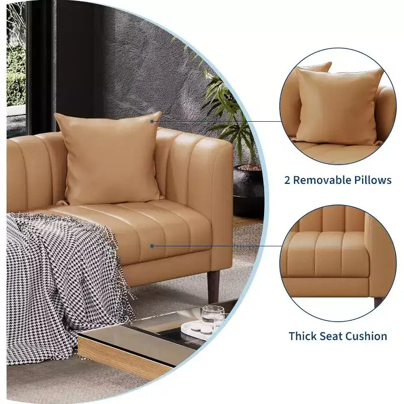 COZONY 78 Faux Leather Sofa Couch with Deep Seats, 3-Seater Modern Sofa with Pillows & Wood Legs for Living Room