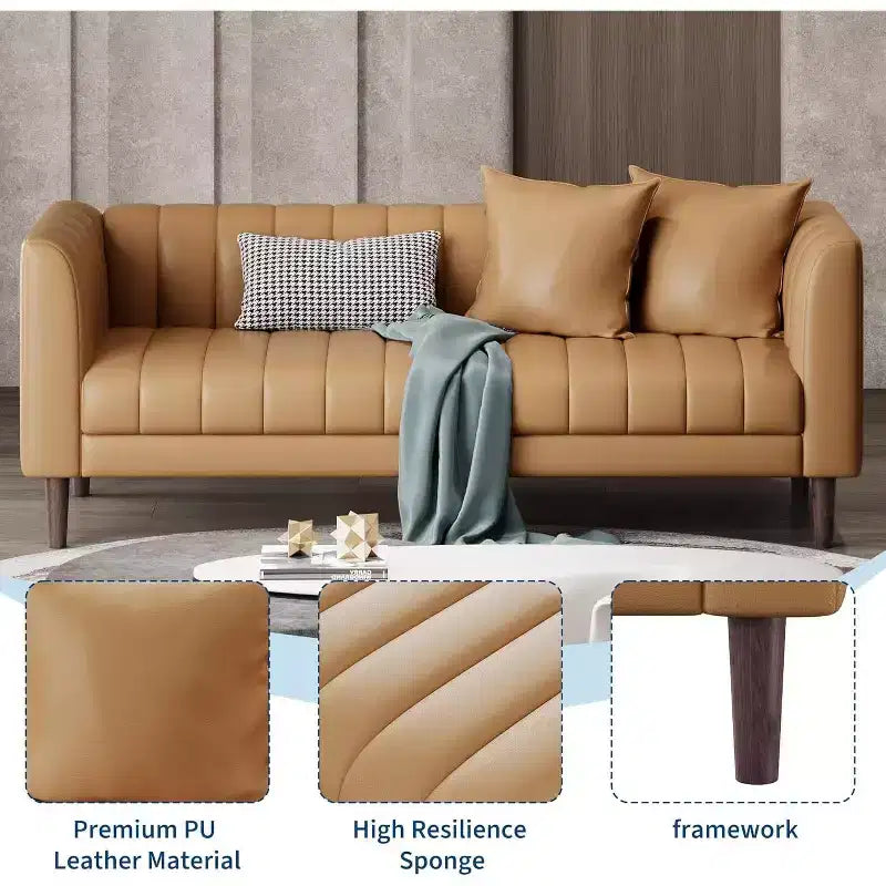 COZONY 78 Faux Leather Sofa Couch with Deep Seats, 3-Seater Modern Sofa with Pillows & Wood Legs for Living Room