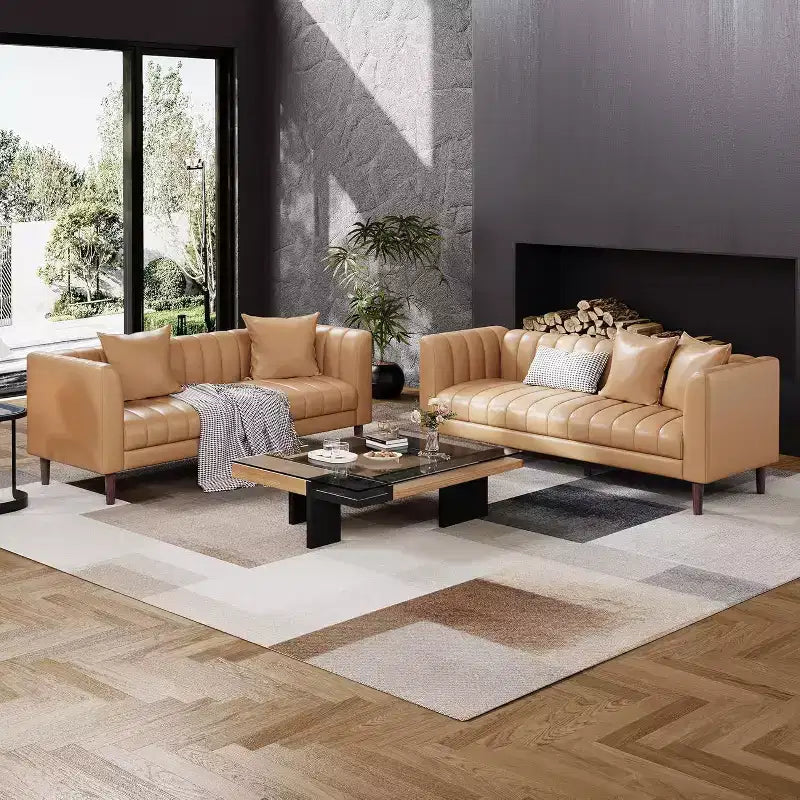 COZONY 78 Faux Leather Sofa Couch with Deep Seats, 3-Seater Modern Sofa with Pillows & Wood Legs for Living Room