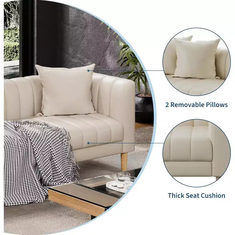 COZONY 78 Faux Leather Sofa Couch with Deep Seats, 3-Seater Modern Sofa with Pillows & Wood Legs for Living Room