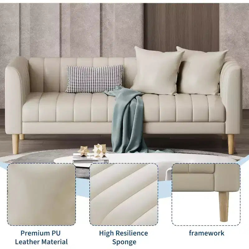 COZONY 78 Faux Leather Sofa Couch with Deep Seats, 3-Seater Modern Sofa with Pillows & Wood Legs for Living Room