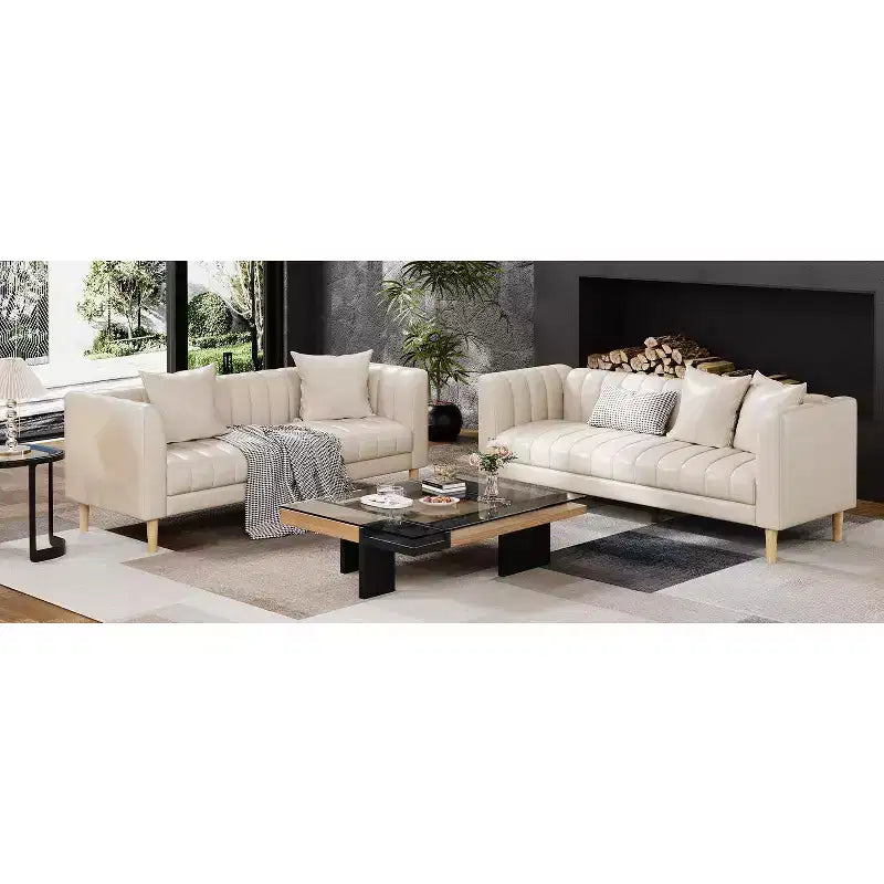 COZONY 78 Faux Leather Sofa Couch with Deep Seats, 3-Seater Modern Sofa with Pillows & Wood Legs for Living Room