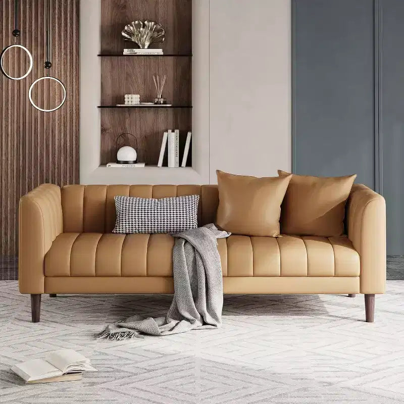 COZONY 78 Faux Leather Sofa Couch with Deep Seats, 3-Seater Modern Sofa with Pillows & Wood Legs for Living Room
