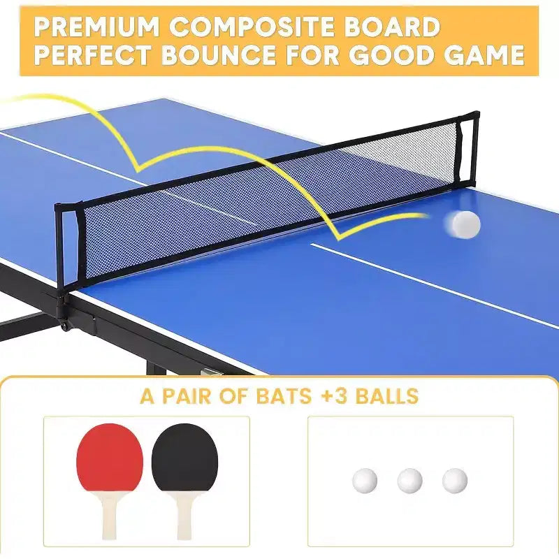 Acekool Portable Table Tennis Game Set with Demountable Nylon Net, 2 Paddles & 3 Balls, Waterproof Aluminum Ping Pong Table, Blue
