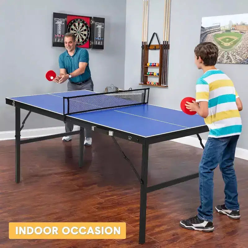 Acekool Portable Table Tennis Game Set with Demountable Nylon Net, 2 Paddles & 3 Balls, Waterproof Aluminum Ping Pong Table, Blue