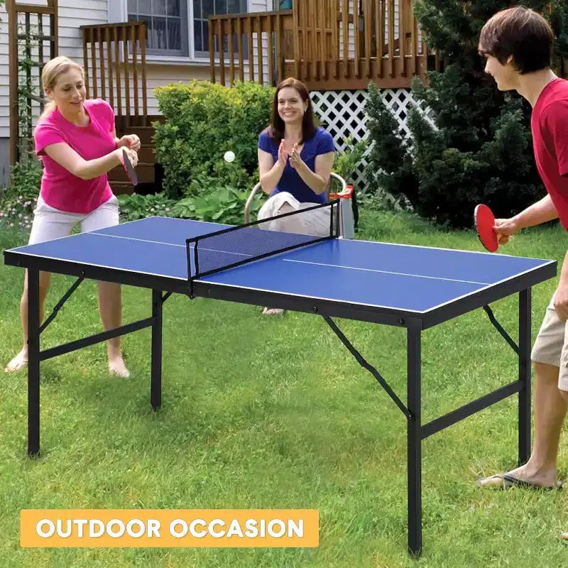 Acekool Portable Table Tennis Game Set with Demountable Nylon Net, 2 Paddles & 3 Balls, Waterproof Aluminum Ping Pong Table, Blue