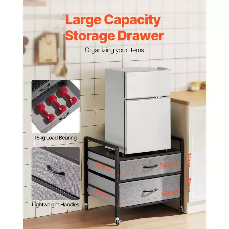 VEVOR Mini Fridge Stand with Storage, 176 lb-Capacity Mini Fridge Table with 2 Drawers & 4 Swivel Wheels, Mobile Mini Fridge Shelf, Gray