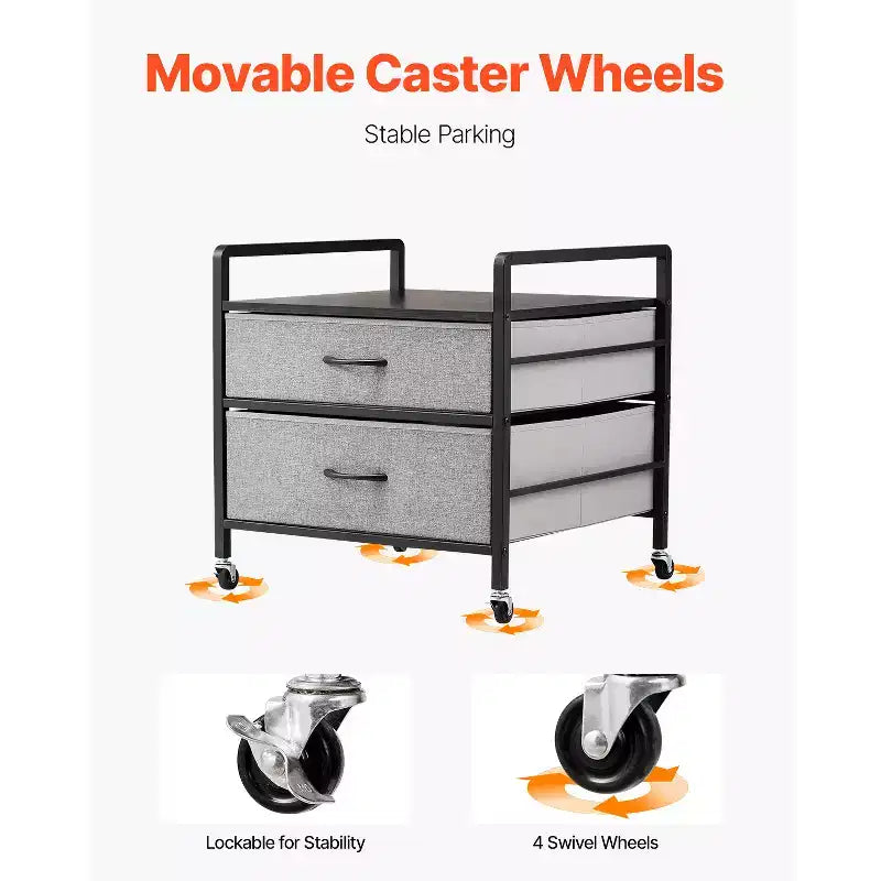 VEVOR Mini Fridge Stand with Storage, 176 lb-Capacity Mini Fridge Table with 2 Drawers & 4 Swivel Wheels, Mobile Mini Fridge Shelf, Gray