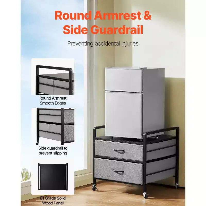 VEVOR Mini Fridge Stand with Storage, 176 lb-Capacity Mini Fridge Table with 2 Drawers & 4 Swivel Wheels, Mobile Mini Fridge Shelf, Gray