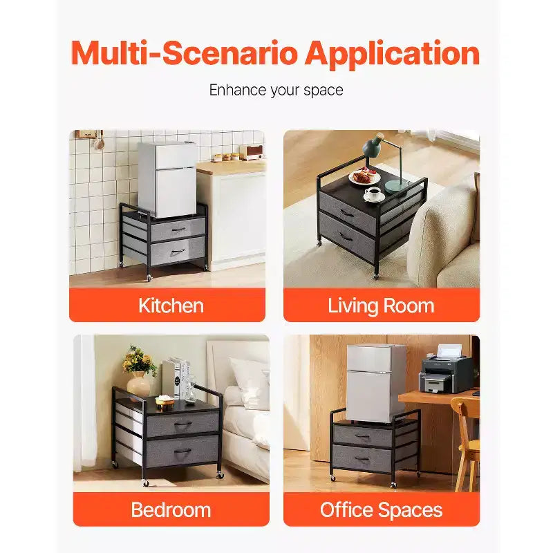 VEVOR Mini Fridge Stand with Storage, 176 lb-Capacity Mini Fridge Table with 2 Drawers & 4 Swivel Wheels, Mobile Mini Fridge Shelf, Gray