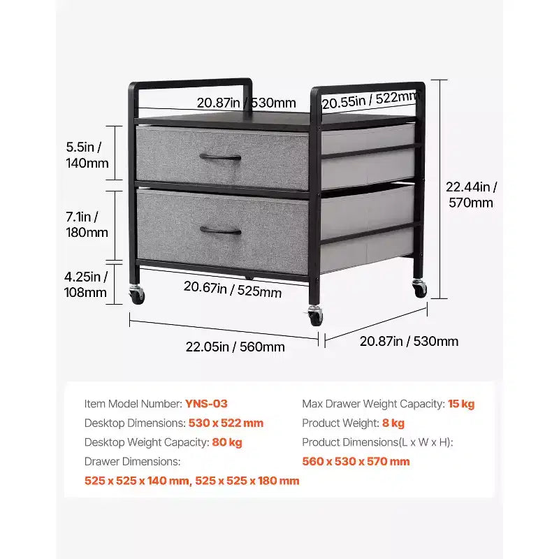 VEVOR Mini Fridge Stand with Storage, 176 lb-Capacity Mini Fridge Table with 2 Drawers & 4 Swivel Wheels, Mobile Mini Fridge Shelf, Gray