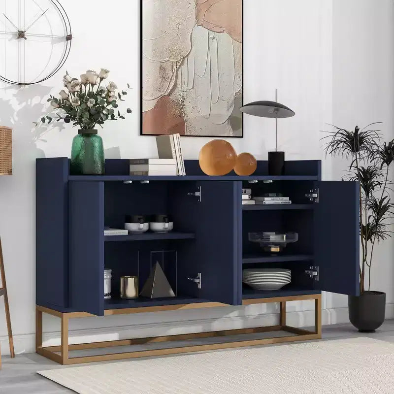 GDFStudio Truda 47.2'' Modern Sideboard Buffet Cabinet with Adjustable Shelves and Gold Metal Legs