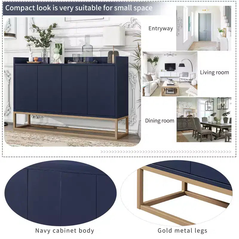 GDFStudio Truda 47.2'' Modern Sideboard Buffet Cabinet with Adjustable Shelves and Gold Metal Legs
