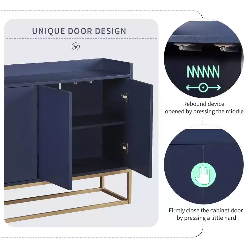 GDFStudio Truda 47.2'' Modern Sideboard Buffet Cabinet with Adjustable Shelves and Gold Metal Legs