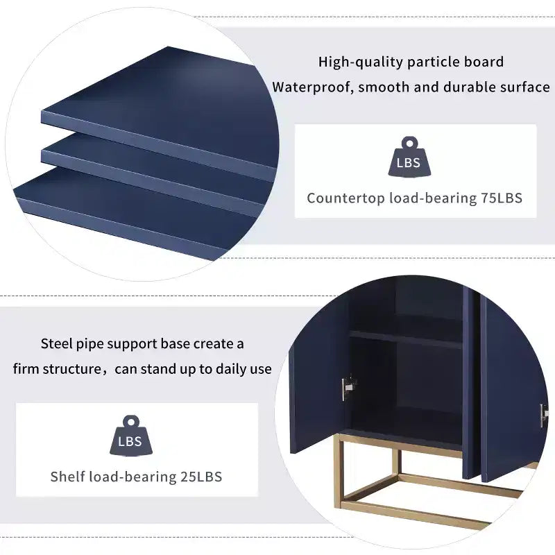 GDFStudio Truda 47.2'' Modern Sideboard Buffet Cabinet with Adjustable Shelves and Gold Metal Legs
