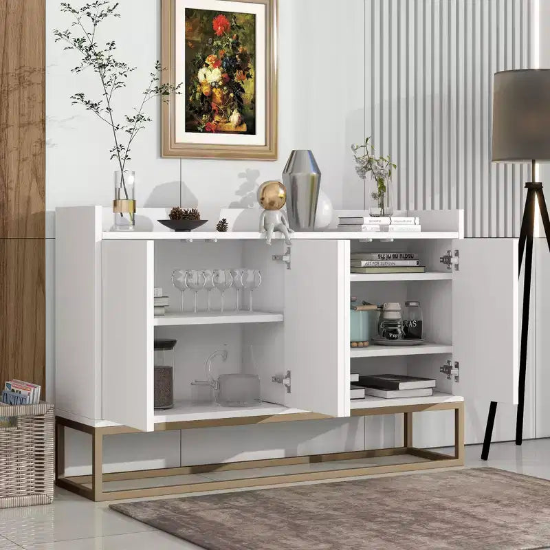 GDFStudio Truda 47.2'' Modern Sideboard Buffet Cabinet with Adjustable Shelves and Gold Metal Legs