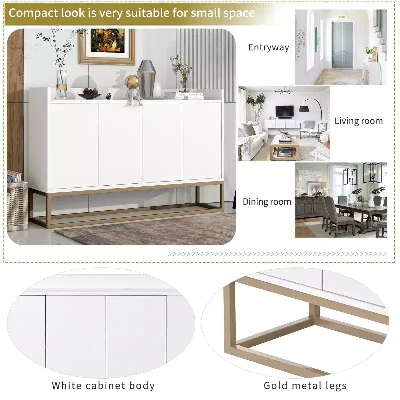 GDFStudio Truda 47.2'' Modern Sideboard Buffet Cabinet with Adjustable Shelves and Gold Metal Legs