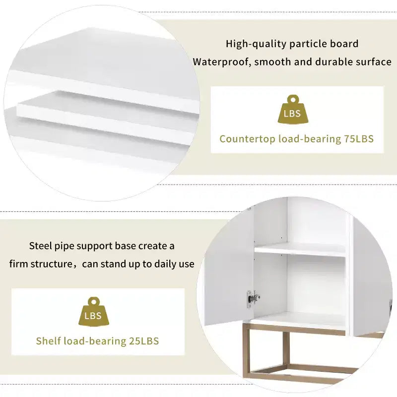 GDFStudio Truda 47.2'' Modern Sideboard Buffet Cabinet with Adjustable Shelves and Gold Metal Legs
