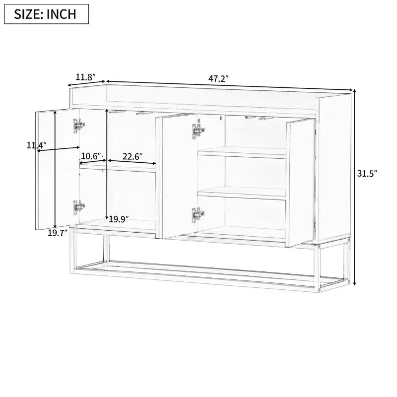 GDFStudio Truda 47.2'' Modern Sideboard Buffet Cabinet with Adjustable Shelves and Gold Metal Legs